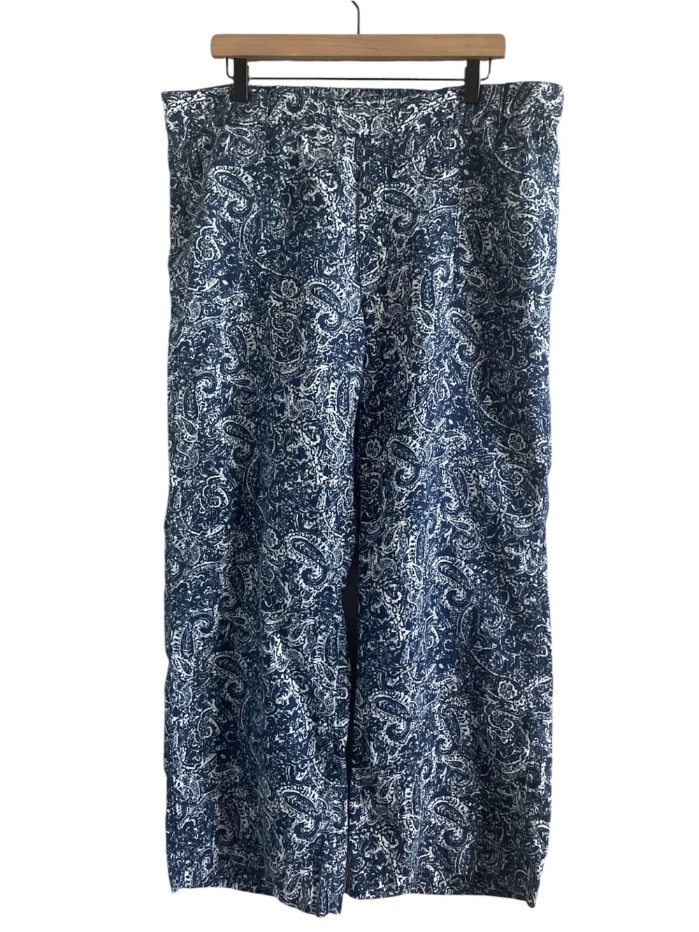 Caslon 100% Linen Pull On Wide Leg Pants XL Blue & White Paisley